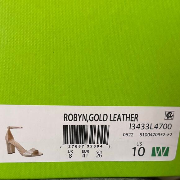 NIB Sam Edelman Robyn Gold Leather Block Heels Women's Size 10 W Strap Buckle - Picture 5 of 6